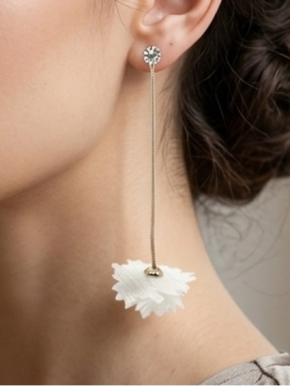 Elegant White Floral Drop Threader Earrings